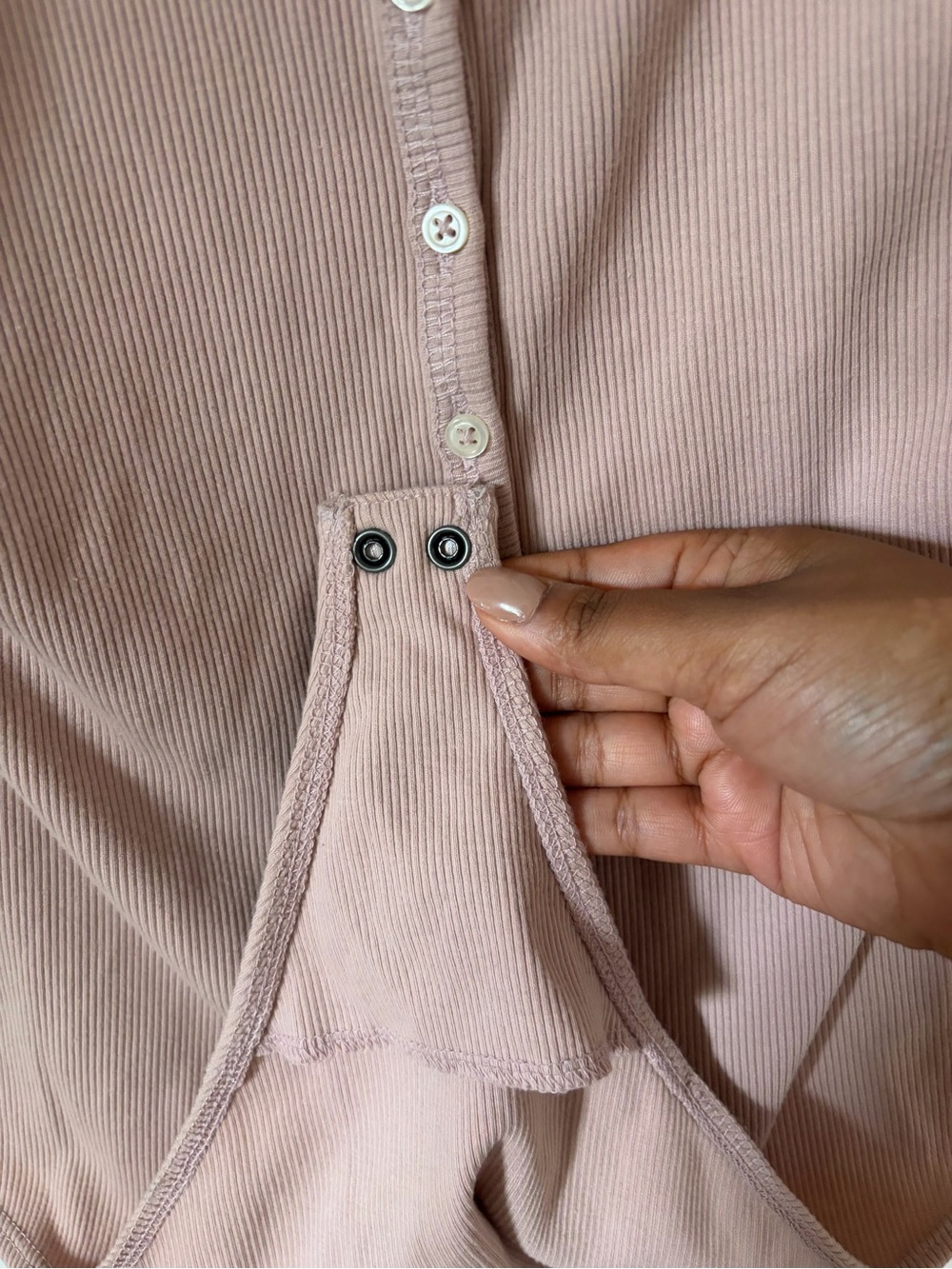 Women's Ribbed Button-Front pink bodysuit - Picture 6 of 9